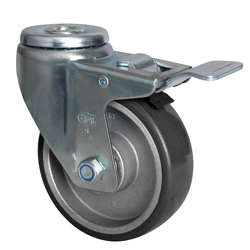 EDL Anti-electrostatic Medium 4" 150kg Bolt Hole Iron Dual Brake TPU Caster 50184L-A504-86A