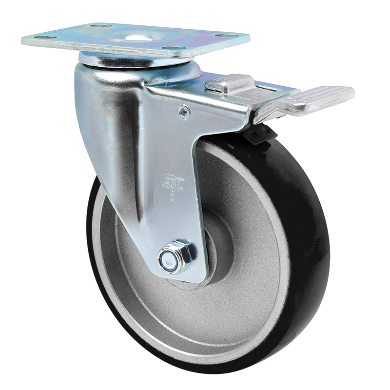 EDL Anti-electrostatic Medium 5'' 150kg Plate Al. Dual Brake TPU Caster 50125P-A505-86A