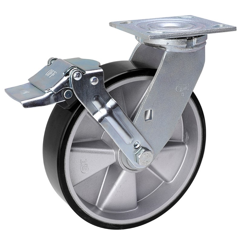 EDL Anti-electrostatic Heavy 8'' 500kg Plate Iron Wheel Brake TPU Caster 73128E-A738-86A/E