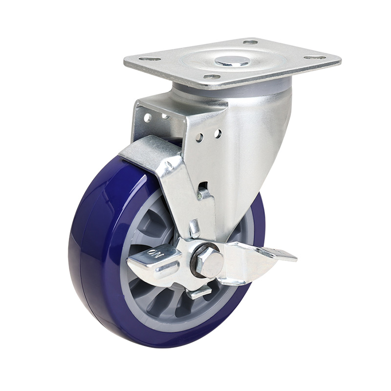 EDL Medium 5" 250kg Plate Side Wheel Brake TPU Caster 66125C-665-86/C