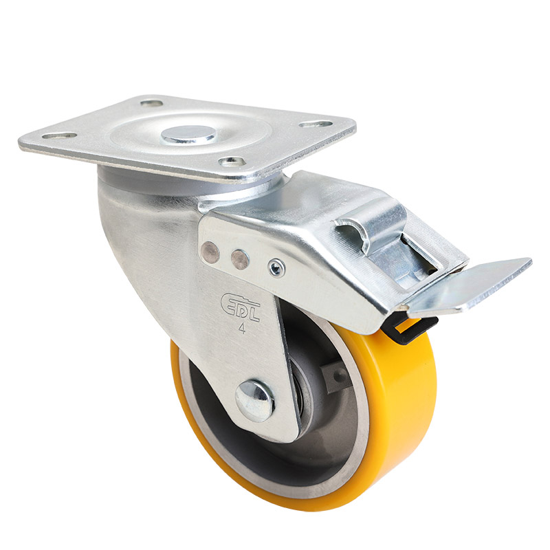 EDL Medium 4" 300kg Plate Iron Dual Brake TPU Caster 66124L-664-86A