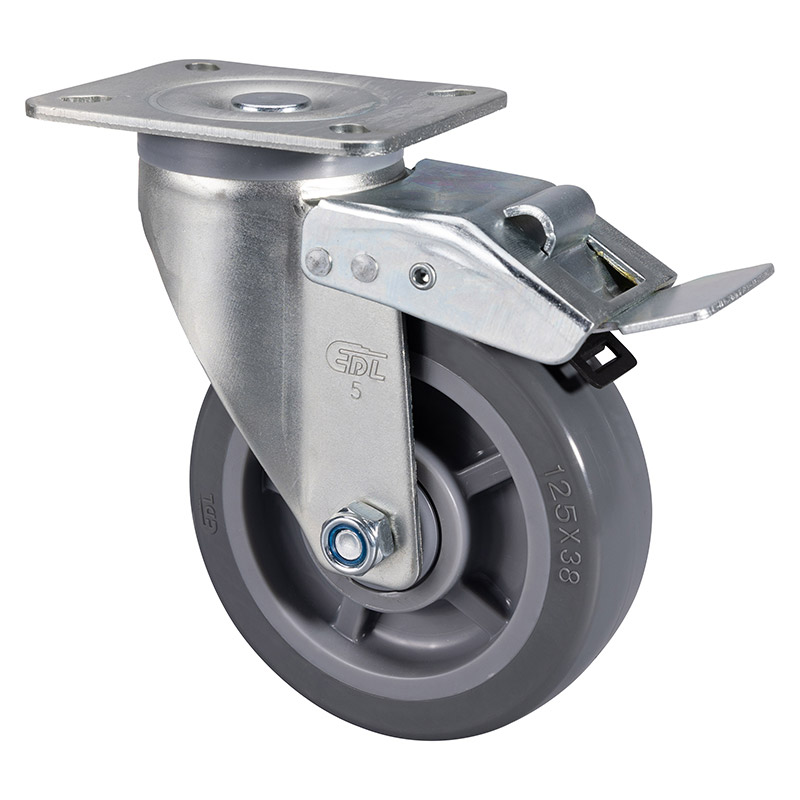 EDL Medium 5" 200kg Plate Iron Dual Brake PU Caster 66125L-665-76